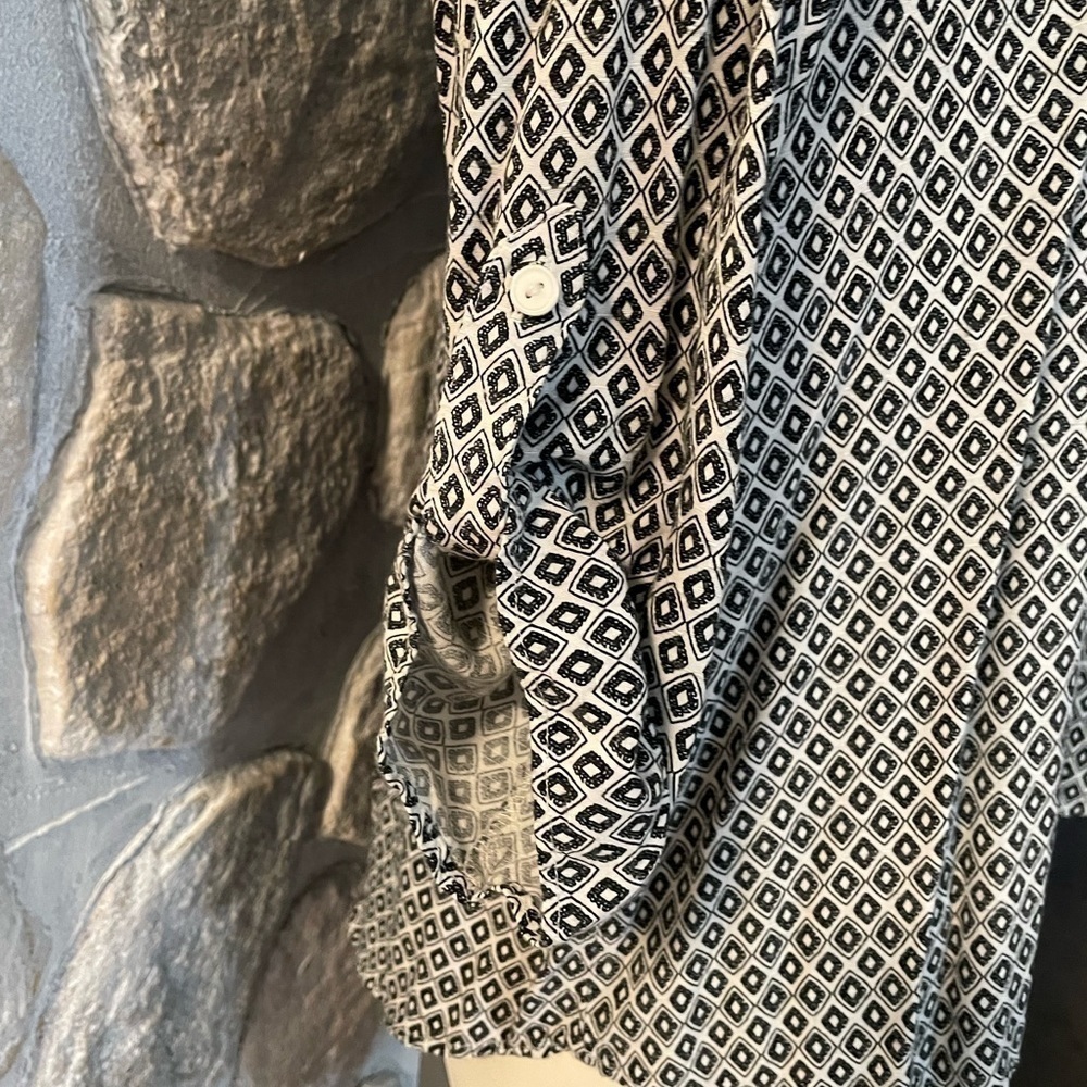 Pink Republic White & Black Geometric Scoop Neck Quarter Length Sleeve Blouse XL - Picture 7 of 14